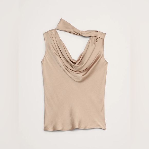 NWT! Banana Republic Black Hammered Satin Cowl-Neck Tank - Size Large 🗺️ - Picture 5 of 8